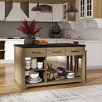 Clihome Îlot de cuisine extensible avec rangement, Chariot de cuisine multifonctionnel avec prises de courant intégrées, avec tiroirs et étagères ouvertes pour la cuisine