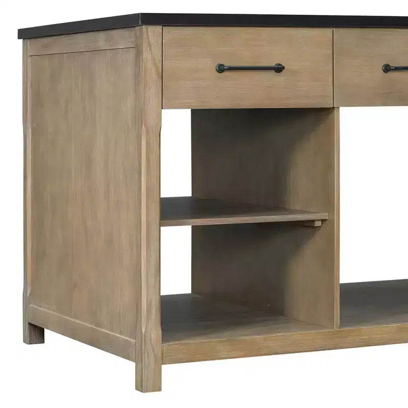Clihome Îlot de cuisine extensible avec rangement, Chariot de cuisine multifonctionnel avec prises de courant intégrées, avec tiroirs et étagères ouvertes pour la cuisine