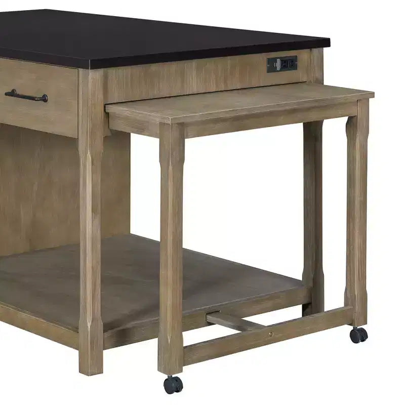 Clihome Îlot de cuisine extensible avec rangement, Chariot de cuisine multifonctionnel avec prises de courant intégrées, avec tiroirs et étagères ouvertes pour la cuisine