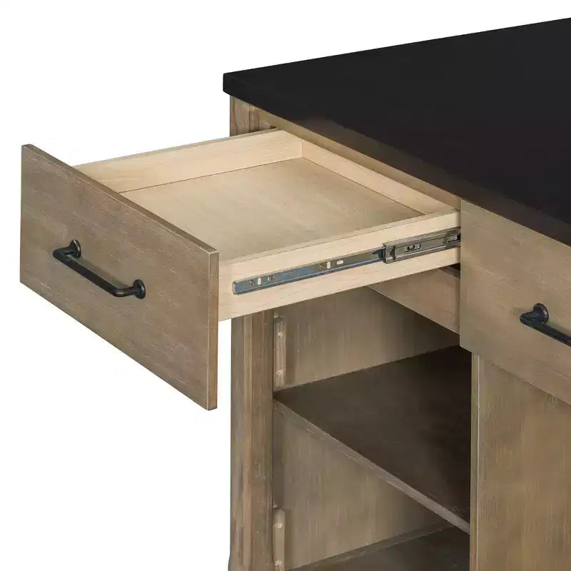 Clihome Îlot de cuisine extensible avec rangement, Chariot de cuisine multifonctionnel avec prises de courant intégrées, avec tiroirs et étagères ouvertes pour la cuisine