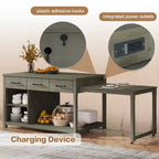 Clihome Îlot de cuisine extensible avec rangement, Chariot de cuisine multifonctionnel avec prises de courant intégrées, avec tiroirs et étagères ouvertes pour la cuisine