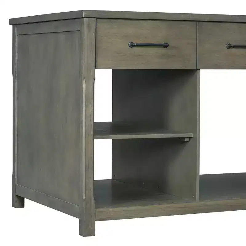 Clihome Îlot de cuisine extensible avec rangement, Chariot de cuisine multifonctionnel avec prises de courant intégrées, avec tiroirs et étagères ouvertes pour la cuisine