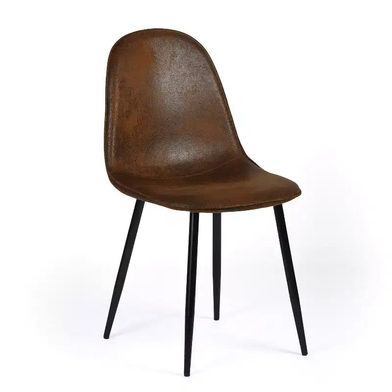 Lot de quatre chaises de salle à manger HomeRoots en similicuir suédé noir et expresso avec structure en acier