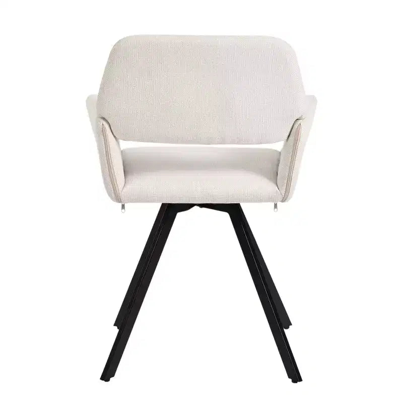HomeRoots Lot de deux chaises de salle à manger avec accoudoirs en tissu beige et noir et acier
