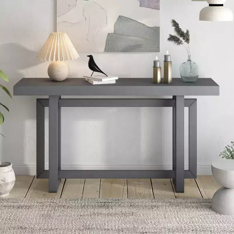TUYOHW 59.1 Console moderne avec pieds en pin, table d'entrée en placage de pin, table de canapé géométrique imbriquée pour salon, couloir, entrée