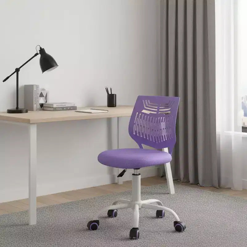 Chaise de bureau pivotante à roulettes, réglable en hauteur, violette et blanche HomeRoots