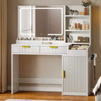 Balconera Coiffeuse avec Grand Miroir Lumineux, Table de Maquillage avec Étagères, 2 Tiroirs, 3 Modes d'Éclairage, Luminosité Réglable