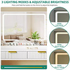 Balconera Coiffeuse avec Grand Miroir Lumineux, Table de Maquillage avec Étagères, 2 Tiroirs, 3 Modes d'Éclairage, Luminosité Réglable