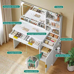 Balconera Coiffeuse avec Grand Miroir Lumineux, Table de Maquillage avec Étagères, 2 Tiroirs, 3 Modes d'Éclairage, Luminosité Réglable