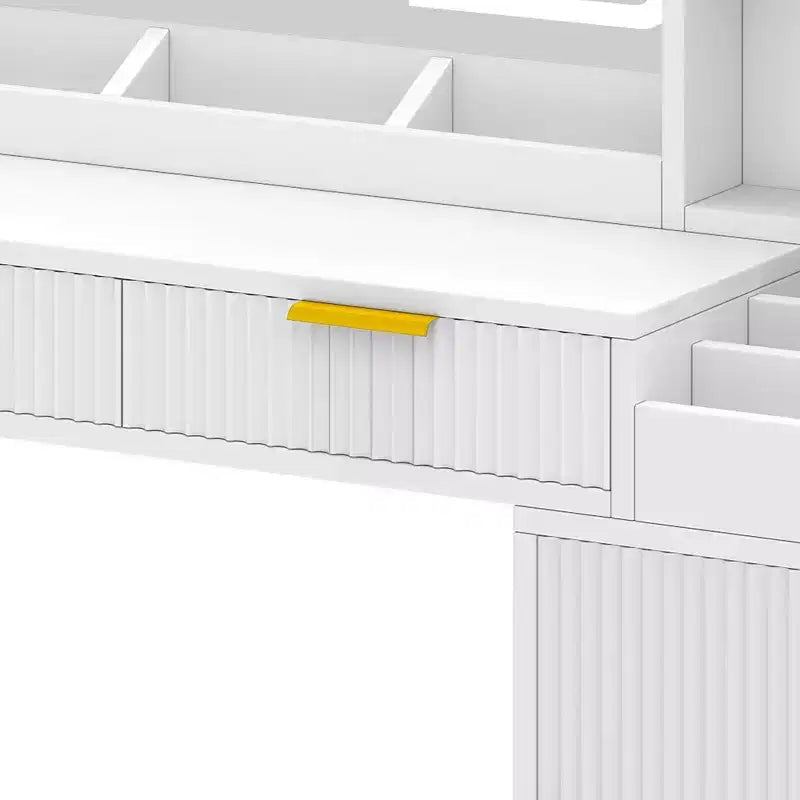 Balconera Coiffeuse avec Grand Miroir Lumineux, Table de Maquillage avec Étagères, 2 Tiroirs, 3 Modes d'Éclairage, Luminosité Réglable