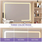 Balconera Coiffeuse avec Grand Miroir Lumineux, Table de Maquillage avec Étagères, 2 Tiroirs, 3 Modes d'Éclairage, Luminosité Réglable
