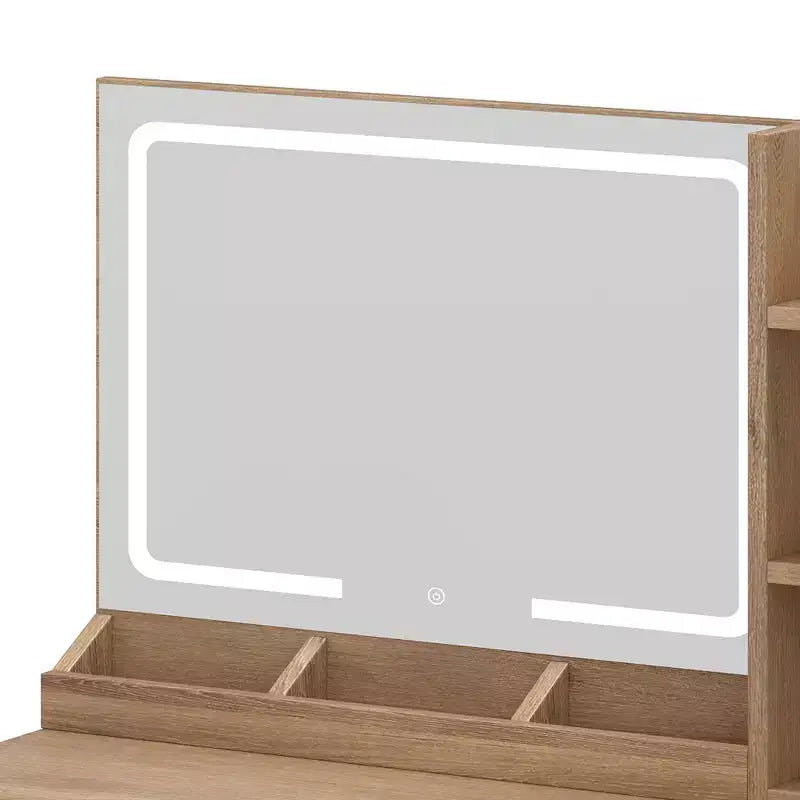 Balconera Coiffeuse avec Grand Miroir Lumineux, Table de Maquillage avec Étagères, 2 Tiroirs, 3 Modes d'Éclairage, Luminosité Réglable