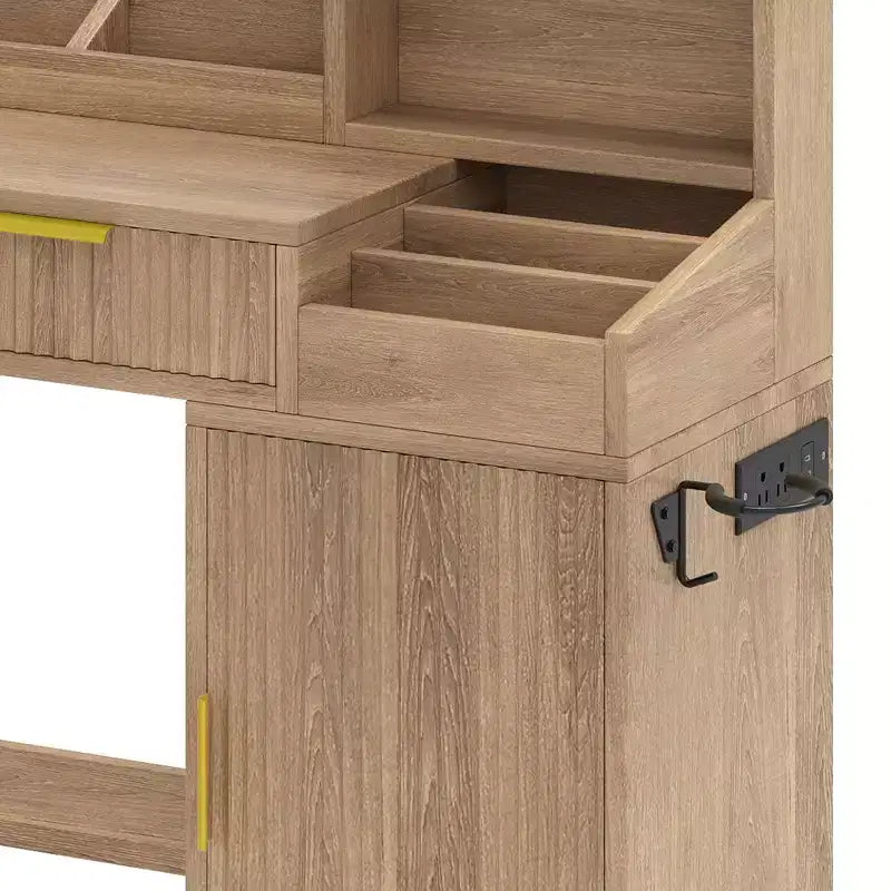 Balconera Coiffeuse avec Grand Miroir Lumineux, Table de Maquillage avec Étagères, 2 Tiroirs, 3 Modes d'Éclairage, Luminosité Réglable