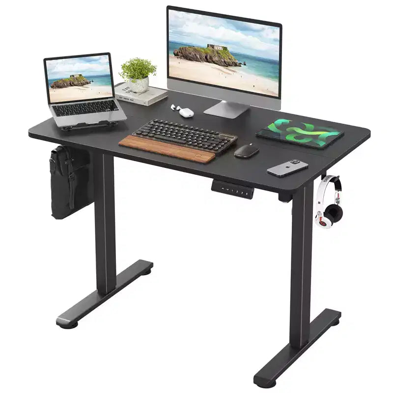 GDFStudio Axton Bureau debout électrique à hauteur réglable, bureau d'ordinateur pour le télétravail avec plateau en deux parties