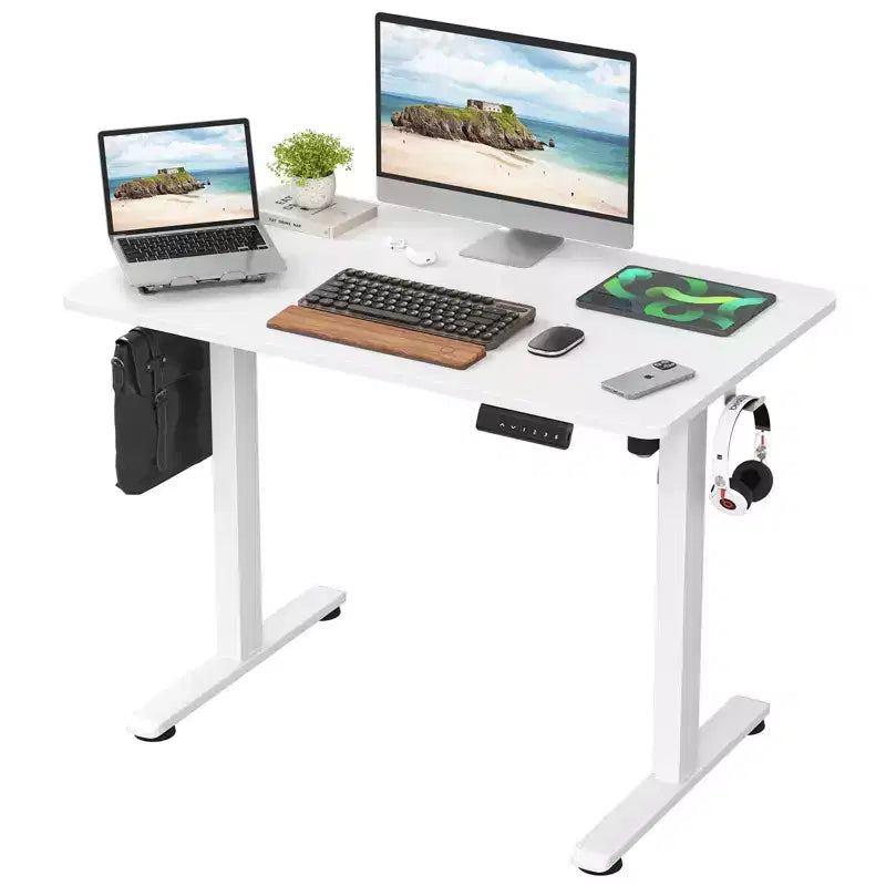 GDFStudio Axton Bureau debout électrique à hauteur réglable, bureau d'ordinateur pour le télétravail avec plateau en deux parties