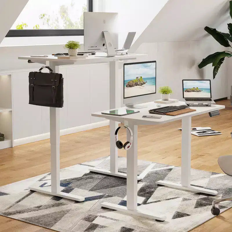 GDFStudio Axton Bureau debout électrique à hauteur réglable, bureau d'ordinateur pour le télétravail avec plateau en deux parties