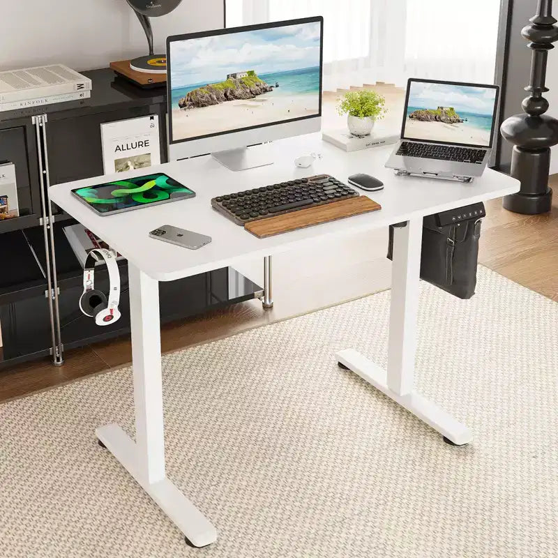 GDFStudio Axton Bureau debout électrique à hauteur réglable, bureau d'ordinateur pour le télétravail avec plateau en deux parties