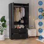 Armoire de 71 po, armoire de chambre moderne en bois avec 2 tiroirs et 2 portes et étagères réglables, meuble de rangement pour vêtements avec tringle à suspendre