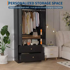 Armoire de 71 po, armoire de chambre moderne en bois avec 2 tiroirs et 2 portes et étagères réglables, meuble de rangement pour vêtements avec tringle à suspendre