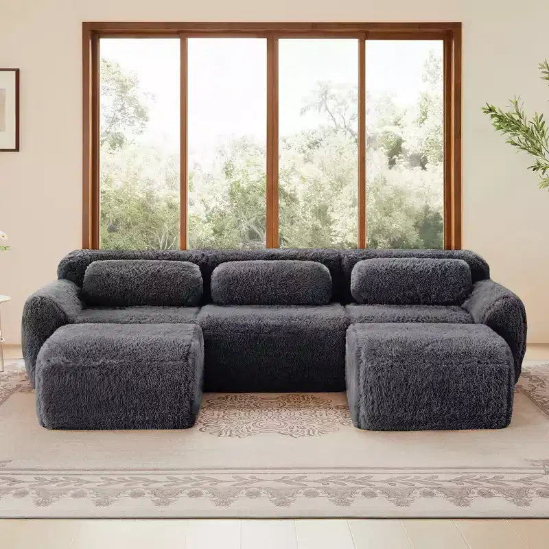 Canapé en U sans accoudoirs, éponge haute densité 32D, fond antidérapant, avec méridienne, combinaison libre, emballage sous vide, assise profonde pour chambre/bureau/salle de cinéma maison