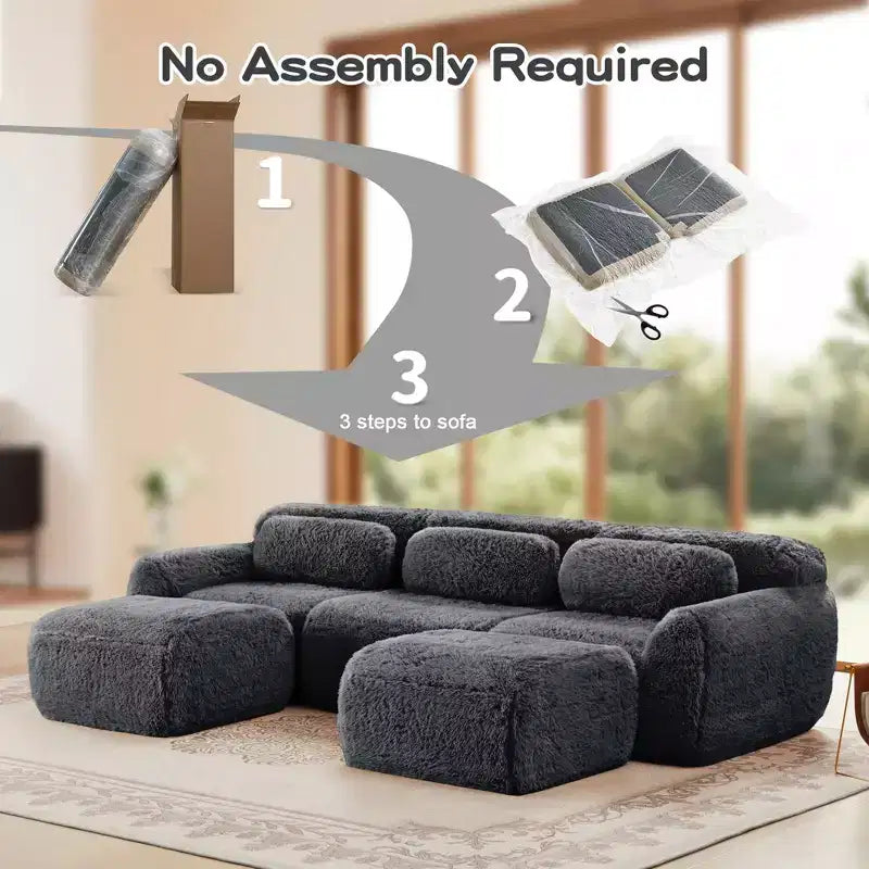 Canapé en U sans accoudoirs, éponge haute densité 32D, fond antidérapant, avec méridienne, combinaison libre, emballage sous vide, assise profonde pour chambre/bureau/salle de cinéma maison