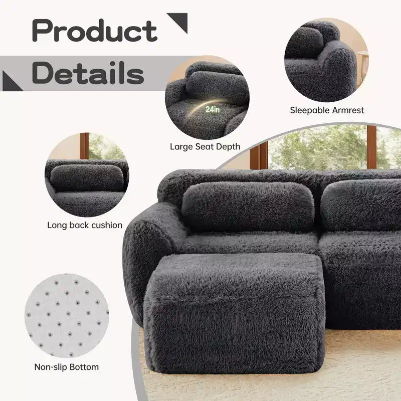 Canapé en U sans accoudoirs, éponge haute densité 32D, fond antidérapant, avec méridienne, combinaison libre, emballage sous vide, assise profonde pour chambre/bureau/salle de cinéma maison