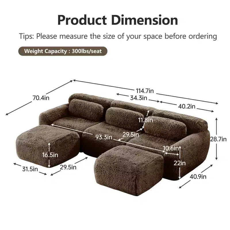 Canapé en U sans accoudoirs, éponge haute densité 32D, fond antidérapant, avec méridienne, combinaison libre, emballage sous vide, assise profonde pour chambre/bureau/salle de cinéma maison