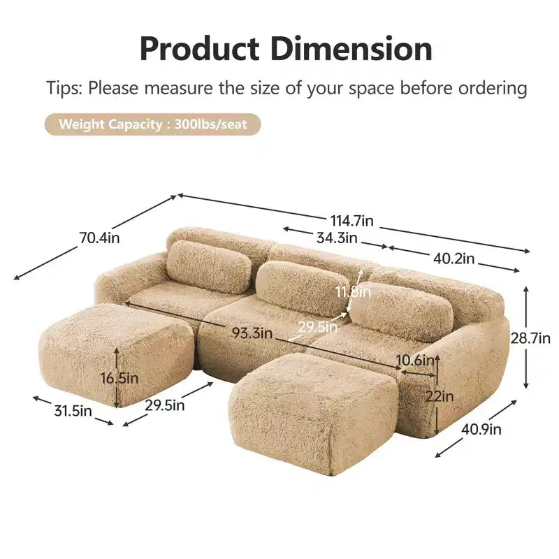 Canapé en U sans accoudoirs, éponge haute densité 32D, fond antidérapant, avec méridienne, combinaison libre, emballage sous vide, assise profonde pour chambre/bureau/salle de cinéma maison