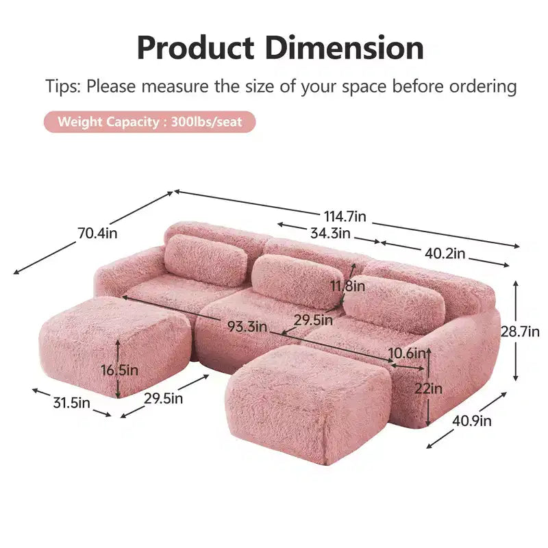 Canapé en U sans accoudoirs, éponge haute densité 32D, fond antidérapant, avec méridienne, combinaison libre, emballage sous vide, assise profonde pour chambre/bureau/salle de cinéma maison