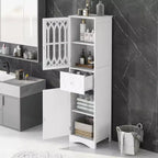 GDFStudio Leona Meuble de Rangement Haut Autonome de Salle de Bain en Bois Moderne avec Tiroir, Porte Acrylique et Étagère Réglable