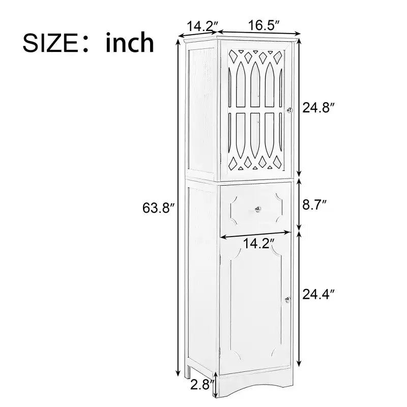GDFStudio Leona Meuble de Rangement Haut Autonome de Salle de Bain en Bois Moderne avec Tiroir, Porte Acrylique et Étagère Réglable