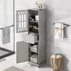 GDFStudio Leona Meuble de Rangement Haut Autonome de Salle de Bain en Bois Moderne avec Tiroir, Porte Acrylique et Étagère Réglable