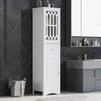 GDFStudio Leona Meuble de Rangement Haut Autonome de Salle de Bain en Bois Moderne avec Tiroir, Porte Acrylique et Étagère Réglable
