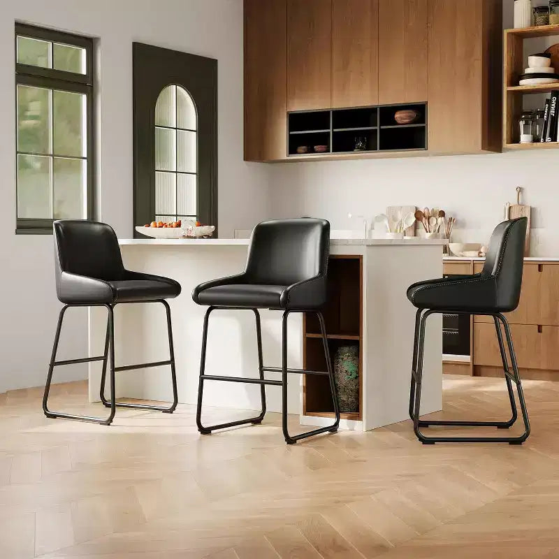 Lot de 3 tabourets de bar à hauteur de comptoir Acekool, chaises de bar en cuir PU avec repose-pieds pour îlot de cuisine