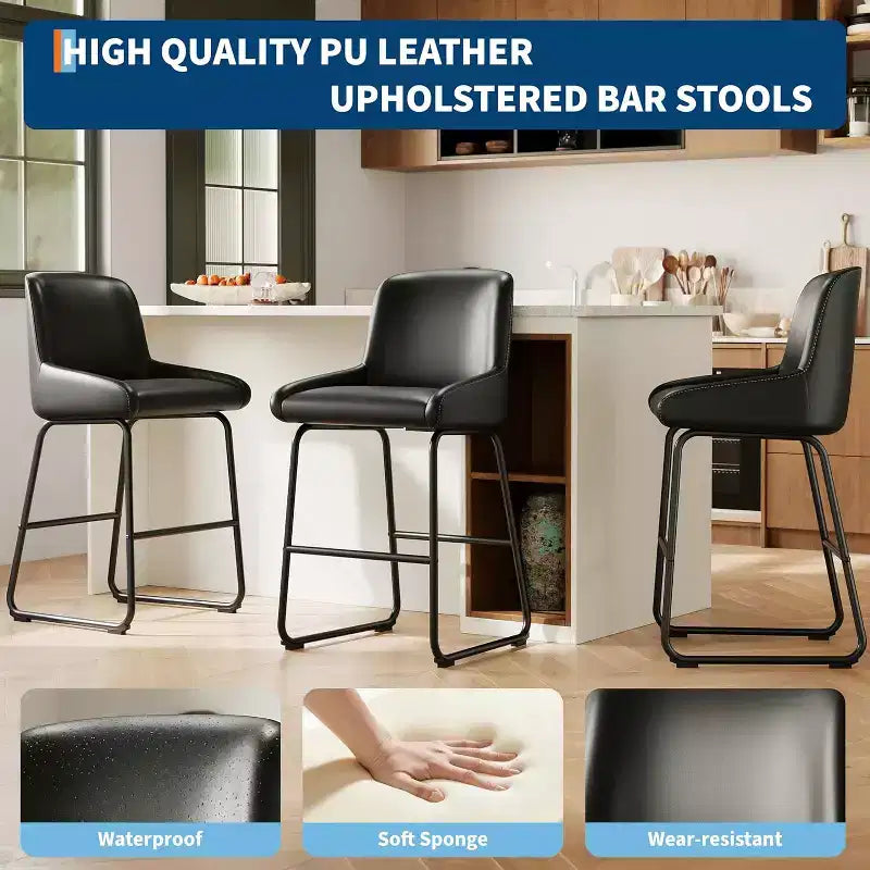 Lot de 3 tabourets de bar à hauteur de comptoir Acekool, chaises de bar en cuir PU avec repose-pieds pour îlot de cuisine