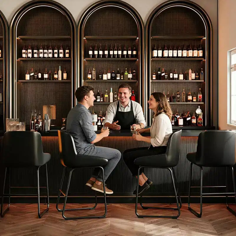 Lot de 3 tabourets de bar à hauteur de comptoir Acekool, chaises de bar en cuir PU avec repose-pieds pour îlot de cuisine