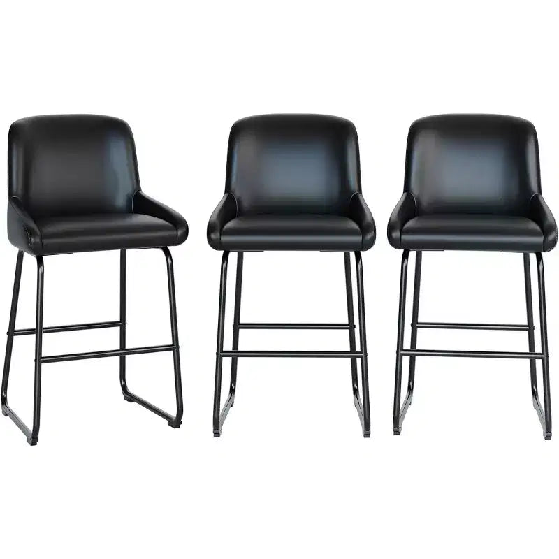 Acekool Counter Height Bar Stools Set of 3, PU Leather Kitchen Island Bar Chairs with Footrest