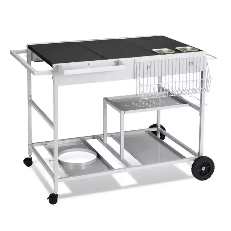 Karl Home 4-Wheel Silver BBQ Cart Stainless Steel Top with Seasoning Tray