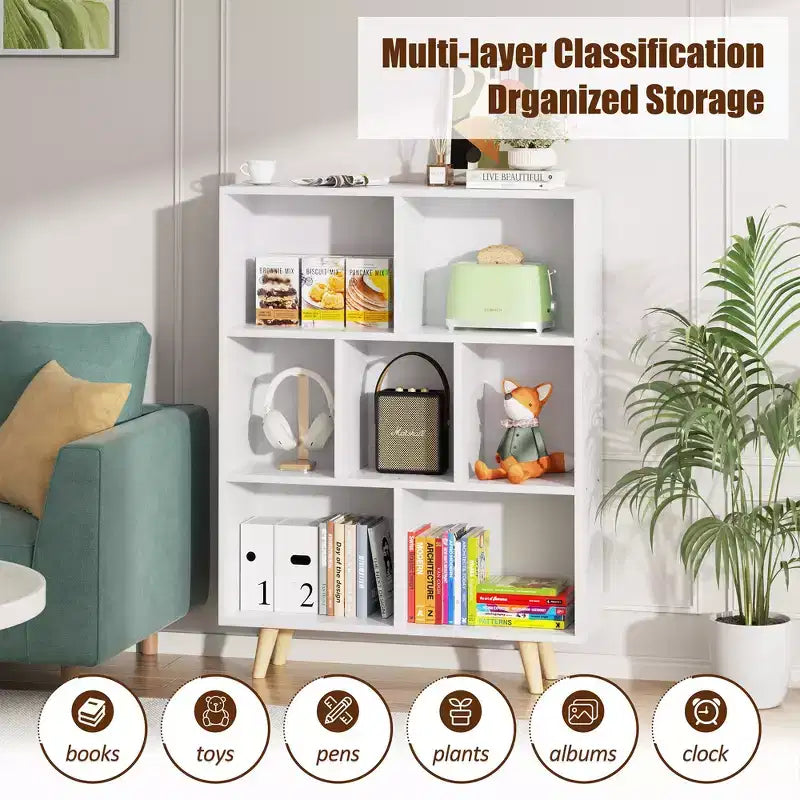 Étagère à 3 niveaux Celebalcony avec pieds, bibliothèque de rangement rétro en bois, étagères ouvertes autoportantes pour chambre à coucher, salon
