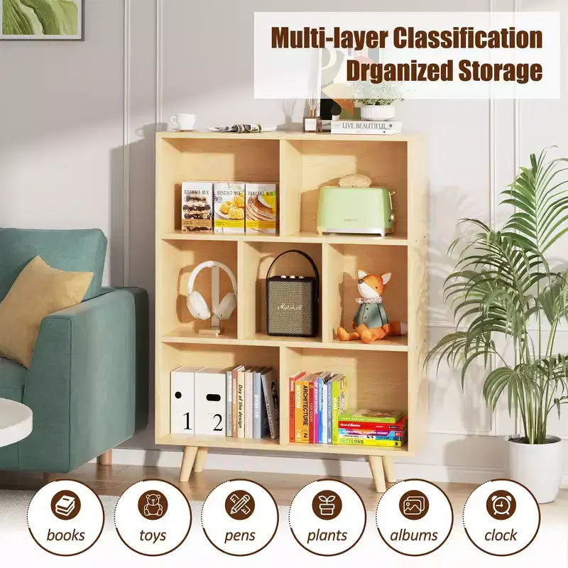 Étagère à 3 niveaux Celebalcony avec pieds, bibliothèque de rangement rétro en bois, étagères ouvertes autoportantes pour chambre à coucher, salon