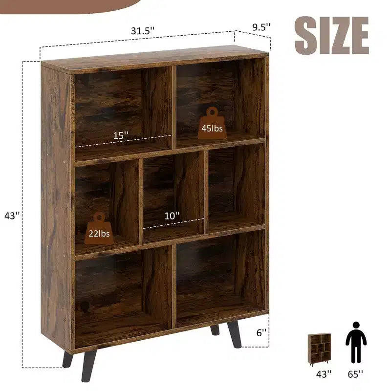 Étagère à 3 niveaux Celebalcony avec pieds, bibliothèque de rangement rétro en bois, étagères ouvertes autoportantes pour chambre à coucher, salon