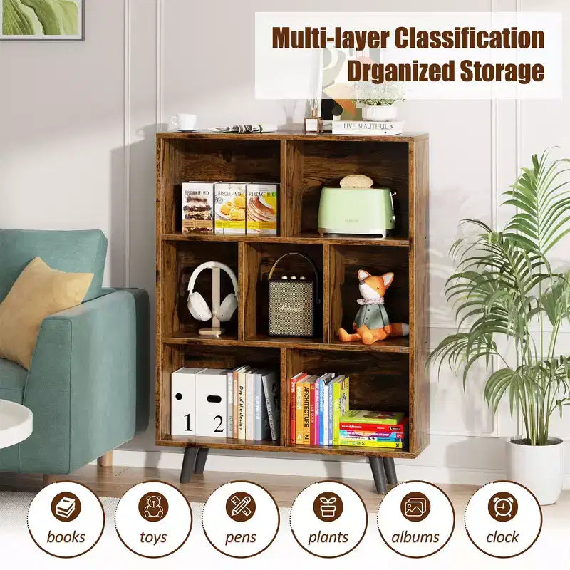 Étagère à 3 niveaux Celebalcony avec pieds, bibliothèque de rangement rétro en bois, étagères ouvertes autoportantes pour chambre à coucher, salon