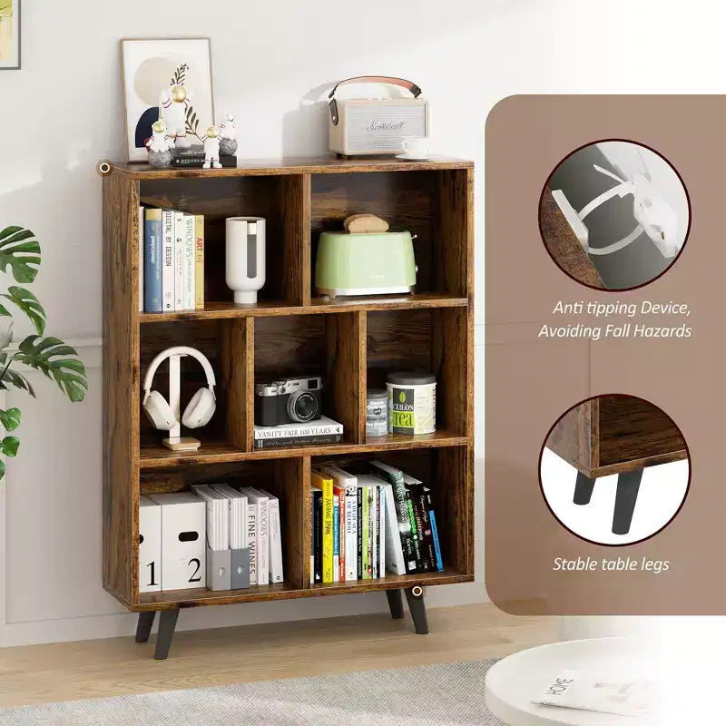 Étagère à 3 niveaux Celebalcony avec pieds, bibliothèque de rangement rétro en bois, étagères ouvertes autoportantes pour chambre à coucher, salon