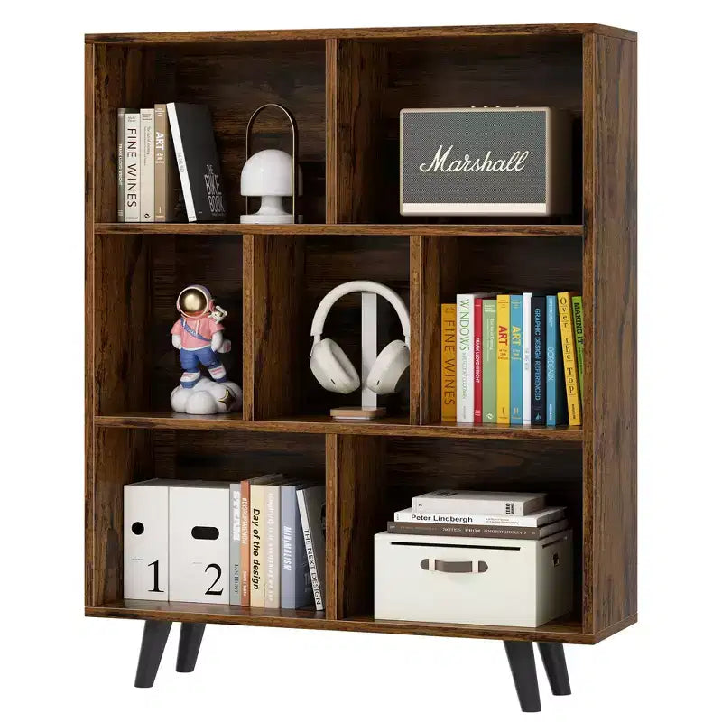 Étagère à 3 niveaux Celebalcony avec pieds, bibliothèque de rangement rétro en bois, étagères ouvertes autoportantes pour chambre à coucher, salon