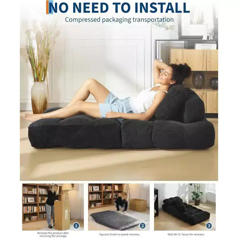 Fauteuil de couchage convertible avec oreiller, pochette latérale et support dorsal C, matelas pliable, chaise longue portable