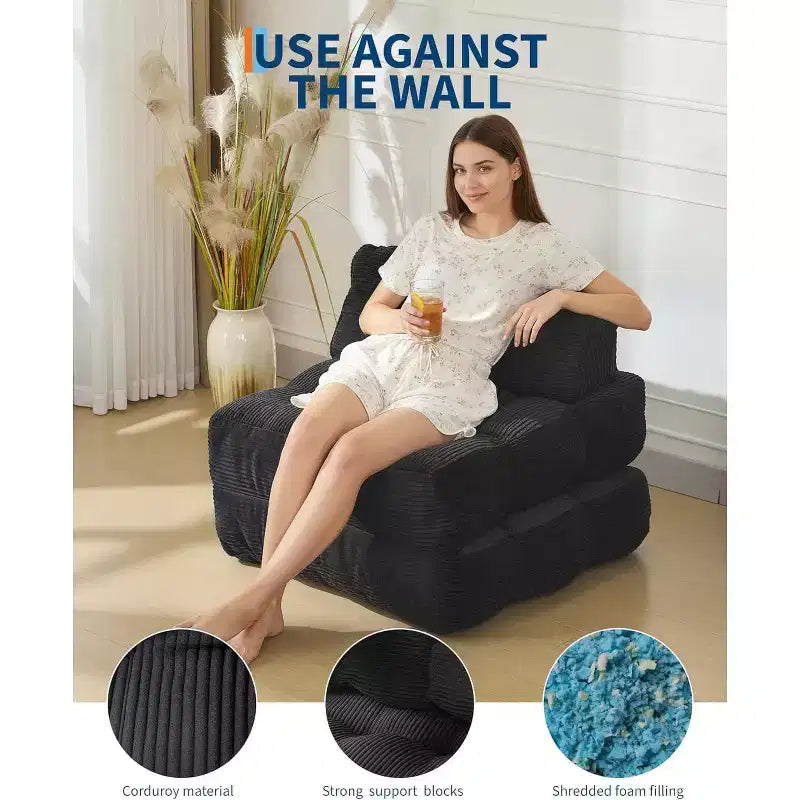 Fauteuil de couchage convertible avec oreiller, pochette latérale et support dorsal C, matelas pliable, chaise longue portable