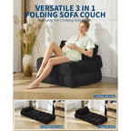 Fauteuil de couchage convertible avec oreiller, pochette latérale et support dorsal C, matelas pliable, chaise longue portable