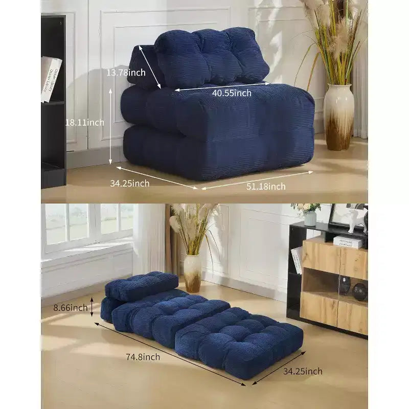 Fauteuil de couchage convertible avec oreiller, pochette latérale et support dorsal C, matelas pliable, chaise longue portable