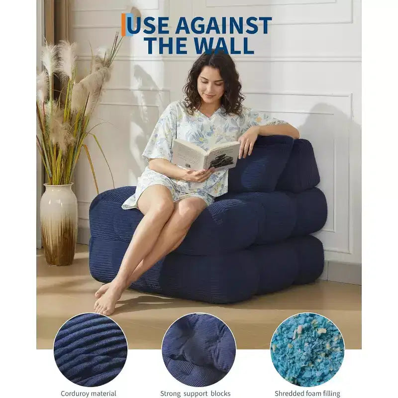 Fauteuil de couchage convertible avec oreiller, pochette latérale et support dorsal C, matelas pliable, chaise longue portable