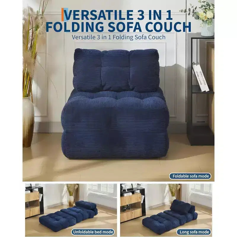 Fauteuil de couchage convertible avec oreiller, pochette latérale et support dorsal C, matelas pliable, chaise longue portable
